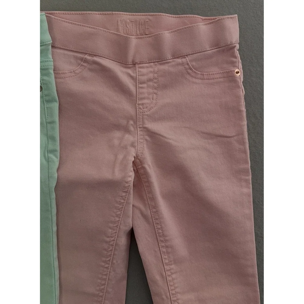 Justice Girls Ankle Jeggings Lot Of 3 MidRise Sz 10 Pull on Pant Denin Pink Mint